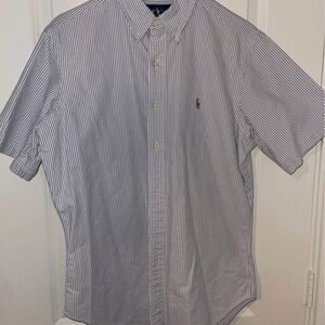 Ralph Lauren Men's White and Blue Pinstripe Shirt